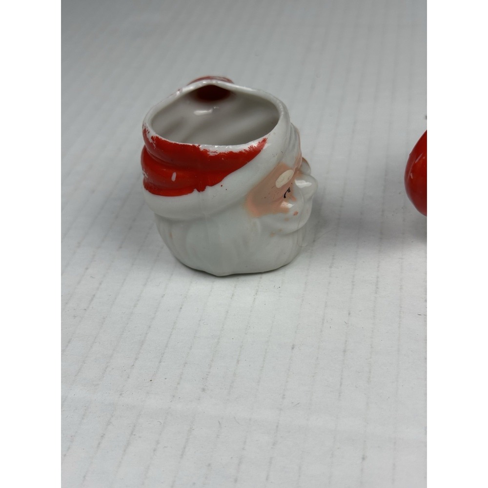 VTG Miniature Ceramic Santa Claus Mug Pair Toothpick Candle Holder Christmas - Picture 6 of 8